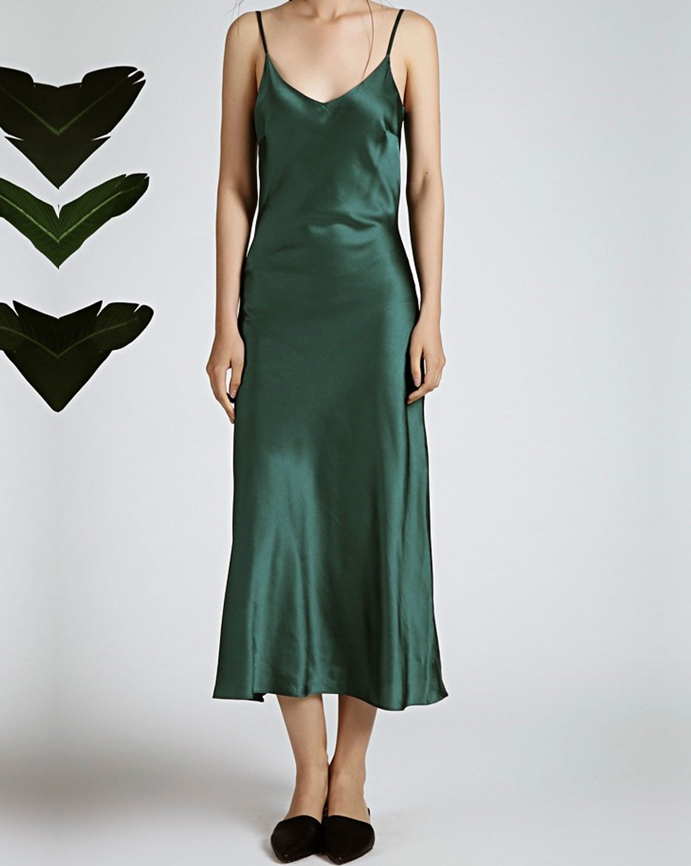 Deep Green V Neck Slip Dress