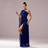 One-Shoulder Long Sleeve Slit Gown ¨C Elegant Evening Dress