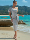 One Shoulder Slim Woven Evening Dress ¨C Summer Lady Sexy Party Dress