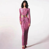 Ruched Sequin Waist Cutout Prom Dress