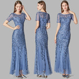 Summer Autumn Banquet Host Slim Mesh Sequ Evening Dress Fishtail Dress for Women