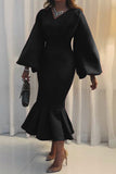 Elegant Solid Patchwork V Neck Evening Dress Dresses(4 Colors))