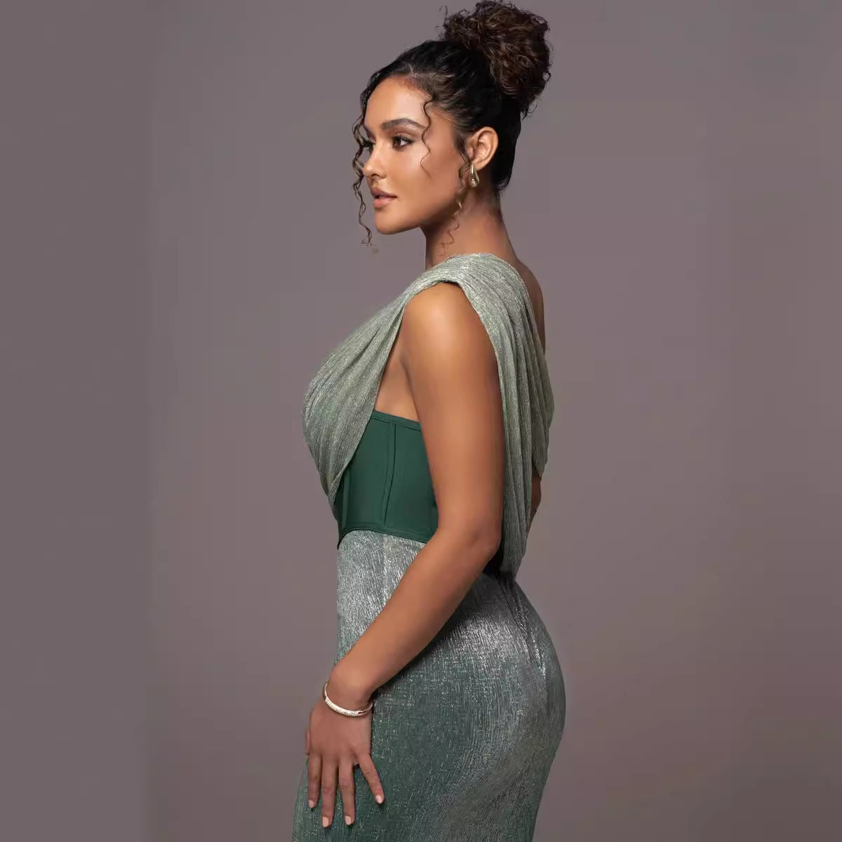 Solid Color Sleeveless Strapless Slit Prom Dress