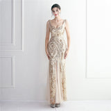 Sequin Mesh Craft Beaded Party Dress Long Cocktail Slim Fit Evening Dress Elegant Long