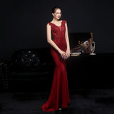 Full Lace European Diamond Toast Bride Fishtail Evening Dress
