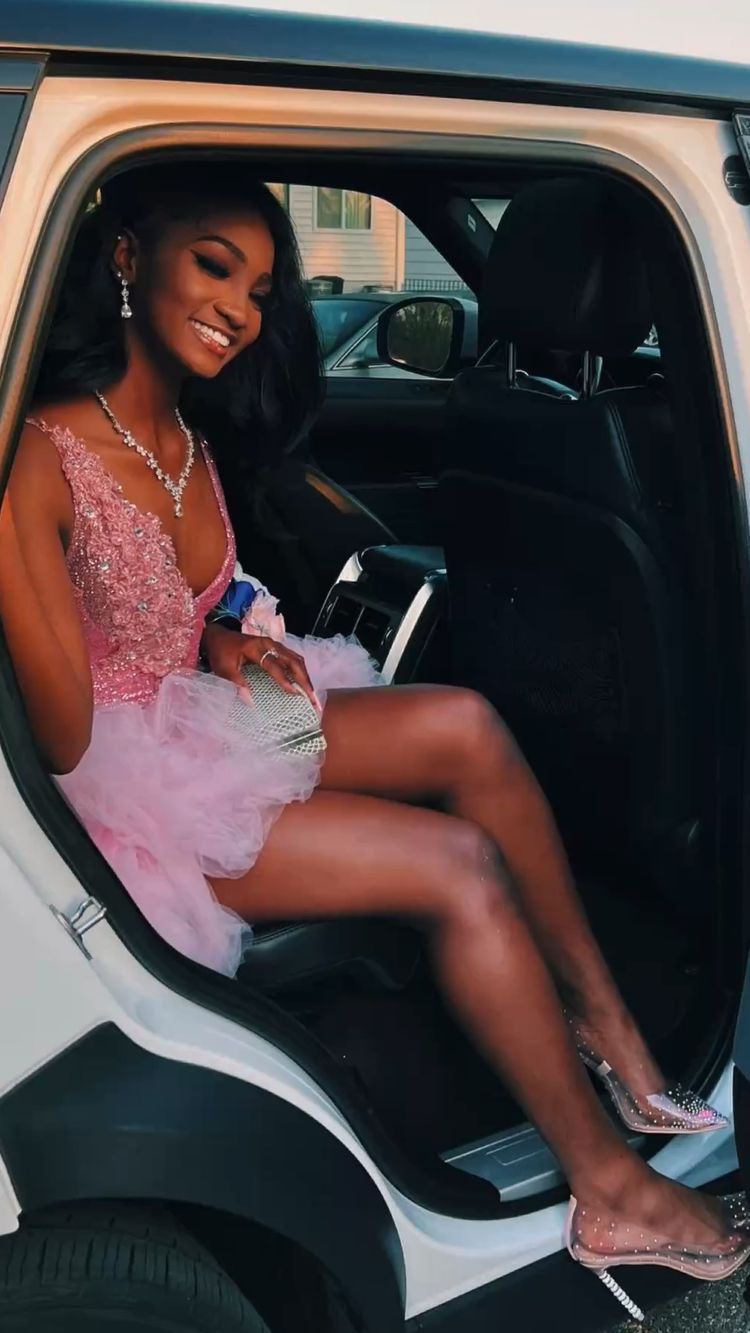 Cute V Neck Pink Short Homecoming Dress and Bottom Tulle Ruffles Pink Birthday Outfit Dress Y762