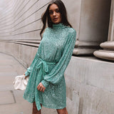Women's Autumn Solid Color Sexy Evening Dress ¨C Fashionable Sequ High Waist, High Class Elegant