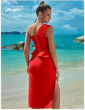 Bandage Dress Evening Dress ¨C One Shoulder Ruffled Slit Party Dress for Summer