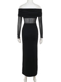 Long Sleeves Skinny Pleated See-Through Solid Color Split-Joint Off-The-Shoulder Evening Dresses Maxi Dresses