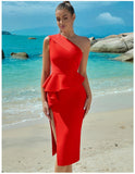 Bandage Dress Evening Dress ¨C One Shoulder Ruffled Slit Party Dress for Summer