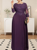 A-line Scoop Floor-Length Lace Chiffon Mother of the Bride Dress With Sequins