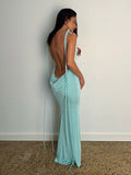 Tossy Women Sexy Swing Collar Backless Sleeveless Maxi Prom Dress Drawstrings Elegant Bodycon Solid Party Dresses 2025 Summer