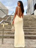 Tossy Women Sexy Swing Collar Backless Sleeveless Maxi Prom Dress Drawstrings Elegant Bodycon Solid Party Dresses 2025 Summer