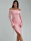TARUXY Side Slit Pleated Mini Dress For Women Lace Up Bodycon Sexy Maxi Dresses Woman Party Temperament Evening Dress Femme 2025