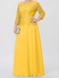 A-Line/Princess Round Neck 3/4 Length Sleeves Floor-Length Mother of the Bride Dresses with Applique & Sequins