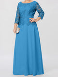 A-Line/Princess Round Neck 3/4 Length Sleeves Floor-Length Mother of the Bride Dresses with Applique & Sequins