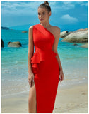 Bandage Dress Evening Dress ¨C One Shoulder Ruffled Slit Party Dress for Summer