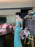 Green Sequin High-Slit Evening Dress ¨C Elegant Party & Formal Gown