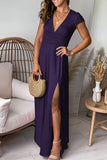 Elegant Solid Slit V Neck Evening Dress Dresses