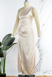 Sexy Formal Solid Backless Slit Oblique Collar Evening Dress Dresses