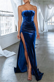 Sexy Casual Solid Backless Slit Strapless Evening Dress Dresses