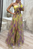 Elegant Gradual Change Slit Oblique Collar Evening Dress Dresses(5 Colors)