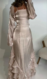 Vintage Prom Dresses with Pleated Ruffles Floor Length Evening Gown Y4595