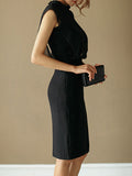 Loose Sleeveless Gauze Hollow See-Through Split-Joint Zipper Stand Collar Evening Dresses Midi Dresses