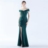 Classic Satin Off Shoulder Long Evening Dress ¨C Elegant & Timeless