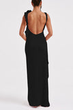 Sexy Prom Solid Color Backless Ruffle Ruched O Neck Evening Dresses(3 Colors)