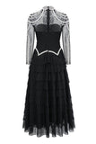 Luxury Crystal Pearl Beaded Drop Waist Tiered Tulle Maxi Evening Dress