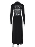 TARUXY Side Slit Back Dress Women Sexy Backless Temperament Long Sleeve Dresses Lady Party Elegant Bodycon Evening Dress Woman