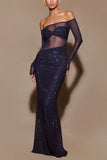 Off-Shoulder Sheer Corset Midi Prom Dress