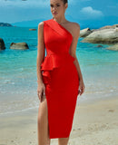 Bandage Dress Evening Dress ¨C One Shoulder Ruffled Slit Party Dress for Summer