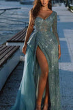 Sequin Slit Party Evening Dress
