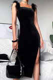 Fashion Elegant Solid Patchwork Slit Evening Dress Dresses