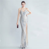 High Density Sequ Binding Waist Shaping Side Slit High End Evening Dress