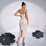 V-Neck Cutout Sequin Beaded Gown ¨C Glamorous Evening Dress