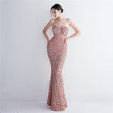 Bottom Sequin Suspender Party Sequined Dress Long Banquet Slim Fit Evening Dress Elegant