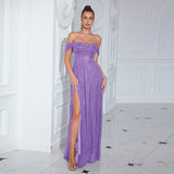 Evening Dress Ladies Party Sexy High Open Sequined Cocktail Dress Nightclub Off The Shoulder Dress