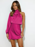 Autumn Winter Women Clothing Evening Dress: High Grade Satin One Shoulder Elegant Dress