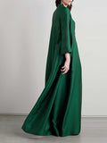 Embroidered Solid Color Long Sleeves Loose Evening Dresses