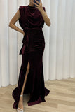 Celebrities Elegant Solid Slit Asymmetrical O Neck Evening Dress Dresses