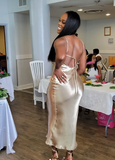 Suspender satin sexy retro evening dress for women backless strappy party tight dress Y4133
