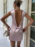 TARUXY Satin Mini Dress For Women Sexy Backless Bow Clothes Sleeveless Tank Dresses Femme 2025 Party Elegant Evening Dress Woman