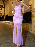 Mesh Stitched Backless Split Maxi Evening Dress