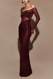 Off-Shoulder Sheer Corset Midi Prom Dress