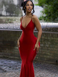 TARUXY Backless Bodycon Dress For Women 2025 Deep V Neck Sexy Maxi Dresses Ladies Party Temperament Evening Dress Woman Summer