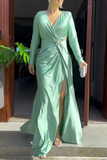 Prom Elegant Hollow Out Slit Ruched V Neck Evening Dresses(4 Colors)