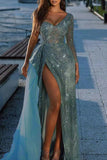 Sexy Party Solid High Opening Sequined Oblique Collar Evening Dress